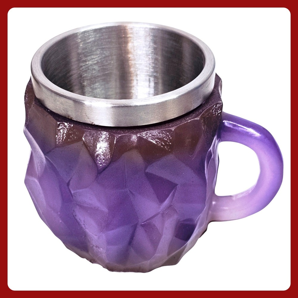 Purple Geode Style Resin Faceted Mug Brushed Stainless Steel Lined‎ Crystalline
